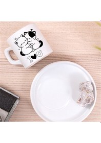 Resim Sevimli Çift Kedili I Love U Tasarımlı Türk Kahve Fincanı Hediyelik Tekli Fincan Beyaz 