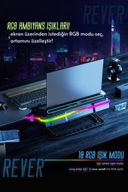 Resim Rever Gaming Laptop Notebook Soğutucu Stand Telefon Tutucu Stant 2200RPM RGB Işıklı Led Display 
