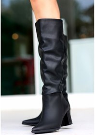 Resim Roksa Siyah Cilt Topuklu Çizme 