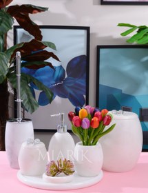 Resim MIARIK DESIGN & DEKORASYON Dekoratif Mermer Banyo Seti Takımı 7 Li Aksesuar Detaylı Tasarım Set 
