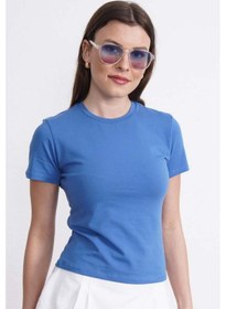 Resim Crop Slim Fit Pamuk Likra Tişört-koyu Mavi Koyu Mavi 