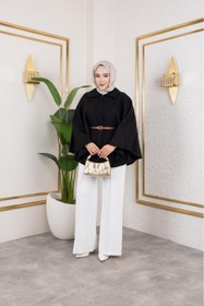 Resim CNG MODA Kemerli Kaşe Panço 