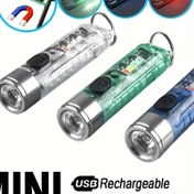 Resim 1 adet USB Şarj Edilebilir LED Mini Anahtarlık Feneri Manyetik Tabanlı - Taşınabilir, Kamp, Okuma ve Dış Mekan Kullanımı için Çok Fonksiyonlu Fener, 150mAh Pil, Şeffaf & Metalik Tasarım, Mavi & Yeşil Seçenekleri 