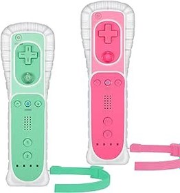 Resim Wii Controller 2'li Paket, Wii Uzaktan Kumanda Silikon Kılıf ve Bilek Kayışı Wii/Wii U Konsol ile Uyumlu - Yeşil ve Pembe 