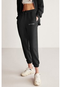 Resim Grimelange CARROLINE Kadın Nakış İşlemeli Relaxed Dar Paça Organik Pamuk Siyah Eşofman Altı 