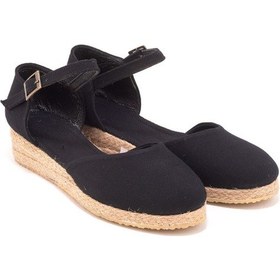 Resim Star Tombis Gerçek Elişi Hasır 3cm Topuklu Bantlı Günlük Kadın Espadril Handmade Siyah 