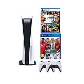Resim Sony Playstation 5 Diskli Oyun Konsolu + 2. Dualsense Kol + Pes 2021 + GTA 5 PS5 Oyun (İthalatçı Garantili) 