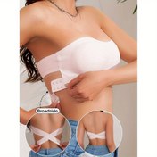 Resim Tek Parça Kadın Dikişsiz Sırtı Açık Sütyen, Seksi Çapraz Tasarımıyla, Çıkarılabilir Pedler, Düz Renk, Nefes Alabilir Malzeme ve Kaymaz Şeritler ile, Spor, Tarih, Parti ve Günlük Geziler için Uygun. 