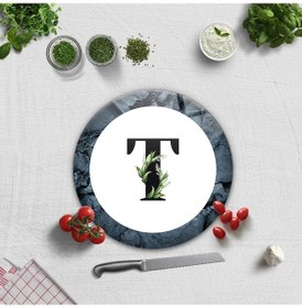 Resim Decorita Cam Kesme Tahtası - Cam Kesme Tablası - Harfli Tasarım T Çap 32 CM 