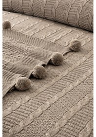 Resim Tek Kişilik Triko Örme Battaniye - Yumuşak Dokulu & Şık Yatak Örtüsü-örgü Battaniye - Bej Bej Bej 