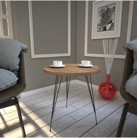 Resim PASİFİC HOME Sandalf Yan Sehpa, Metal Ayaklı, Koyu Meşe 