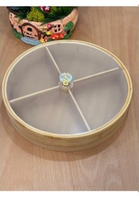 Resim Bambu 360 Derece Döner 4 Bölmeli Kahvaltılık & Çerezlik Akrilik Kapaklı 25 Cm Bambu 