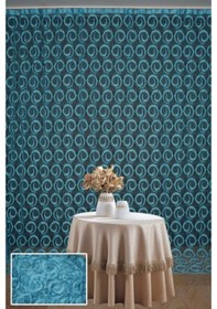 Resim Vakko Model Turkuaz Renk Ip Perde Hazır Düğmeleri Dikilmiş Ip Pe Turkuaz 