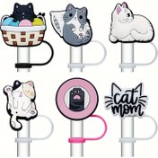 Resim 30oz ve 40oz Bardaklar için Sızdırmaz Sıvı Durdurucu, 6 Parça Karikatür Kedi Silikon Pipet Kapak Seti, Bardaklar için Pipet Delik Kapakları - Plastik İçecek Aksesuarları 
