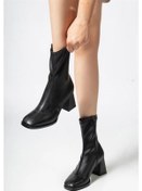 Resim Kadın Siyah Bot 7 Cm Kalın Topuklu Streç Boots Siyah 