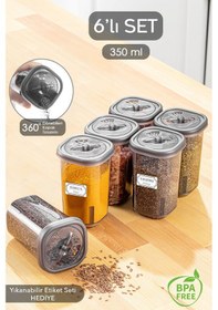 Resim 6'lı Etiketli Ve Kilitlenebilir Hava Almaz Kapaklı Baharatlık Seti - Baharatlık Gri Antrasit 