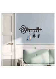 Resim Myc Metal Anahtarlık Askısı - Vintage Anahtar Tasarımlı Duvar Askılığı Siyah 20x10 