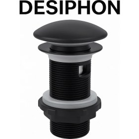 Resim Siyah Pop-Up Lavabo Sifonu – Porselen Başlıklı, Taşmalı Lavabolarla Uyumlu, Kolay Kurulumlu 