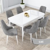 Resim Canisa Concept Lia Serisi, 80 x 132 cm Açılabilir Mutfak Masa Takımı, Beyaz Masa 6 Sandalye 
