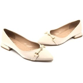 Resim Feles Taş Toka Detaylı Saten Kadın Babet Ten 