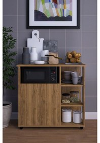 Resim 2 Kapaklı Çok Amaçlı Şık Mikro Dalga Fırın Dolabı Ceviz 