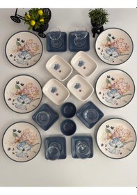 Resim Takım Kahvaltı 24 Parça 6 Kişilik Blue Flowers Mat Mavi 
