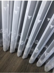 Resim Tül Perde Grek Zemin Sedef Sim Işlemeli B14622 Ekru 