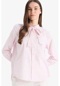 Resim DeFacto Relax Fit Fiyonk Yaka Çizgili Simli Kumaş Uzun Kollu Gömlek Tunik E7976AX25SMPN441 