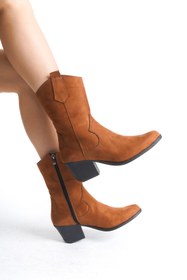 Resim Redoxy Kadın Siyah Sivri Burunlu Dikişli Kovboy Çizme Fermuarlı , Western Dallas Çizme 