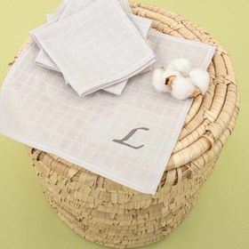 Resim 5'li L Harf Nakışlı Mendil Set - Açık Gri Muslin 