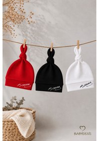 Resim Babyden's Atatürk İmzalı Yenidoğan Bebek Şapka Seti 3 Lü Paket %100 Pamuklu Unisex Bebek Bere Takımı Beyaz - Kırmızı - Siyah 