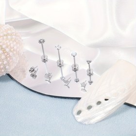Resim 8 adet 16G 18G 20G 316L Paslanmaz Çelik Dişsiz Push-On Labret Monroe Küpeler Dudak Halkası Kadın Erkek Düz Arka Kıkırdak Küpeler Spiral Tragus Küpeler Deniz Kabuğu Medusa Piercing Takı 