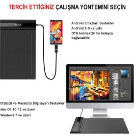 Resim Veikk S640 Grafik Tablet 6 x 4" 8192 Seviyeli Siyah Kalem ile Uyumluluk ve Taşınabilirlik 