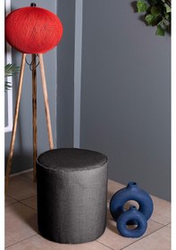 Resim VALERİA ANTRASİT KETEN KUMAŞ YUVARLAK PUFF &BENCH&KOLTUK&TABURE&POFUDUKYATAK ODASI PUF MODELLERİ 