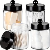 Resim 4 adet/3 adet Eczane Kavanozları Banyo Makyaj Depolama Düzenleyici Set - Tezgah Kavanoz Plastik Akrilik Kavanoz - Çiftlik Dekoru Qtip Tutucu Pamuklu Çubuklar, Makyaj Süngerleri, Diş İpi, Kağıt Klipsi için 
