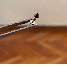 Resim 316 L Cerrahi Çelik Dudak Kıkırdak Helix Tragus Piercingi Onix Taşlı Piercing Doğal Taşlı Piercing Siyah - Gümüş 