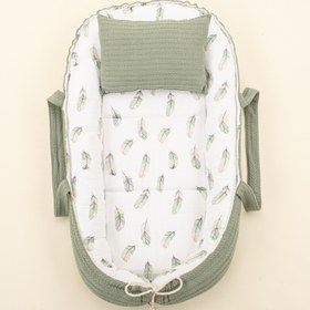 Resim Babynest ve Yastık - Çift Taraflı - Koyu Yeşil Örgü - Yeşil Tüy 