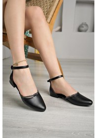 Resim Nesil Shoes Ceylan 204 Siyah Taşlı Kadın Karnıyarık Babet-Siyah 