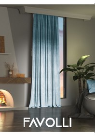 Resim Kadife Dokulu Sis Mavisi Ada Fon Perde Ekstrafor Büzgülü Dream Series Sis Mavisi 