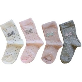 Resim Butik Kız Çocuk 4 Adet Fiyonk Desenli Soket Çorap 5-6,9-10,11-12 Yaş 