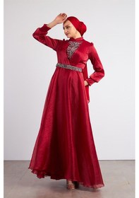 Resim Livanomi Kırmızı Arya Tesettür Abiye Kırmızı 
