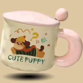 Resim Korrol Sevimli Karikatür Köpek Yavrusu Seramik Dak Yüksek Değerli Kupa Dak Kapaklı Kaşık Su Dağı Doğum Günü Hediyesi Kız Çocukları (Yurt Dışından) 