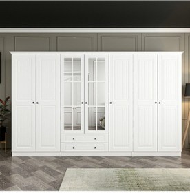 Resim Kale 7 Mebran Kapaklı 2ç Taçlı Dolap - Beyaz 210cm Beyaz 
