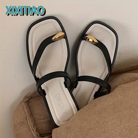 Resim Kadınlar İçin Fransız Slip-On Sandaletler - Kaymaz Açık Burunlu Plaj Ayakkabıları, Yastıklı PVC Taban, Şık Siyah & Beyaz Renk Seçeneği, Havuz Kenarı ve Resmi Etkinlikler İçin, XIXITIAO Kadın Ayakkabıları, Modern Tasarım, Dayanıklı Kauçuk Tabanlı 