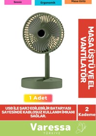 Resim VARESSA Özel Sessiz 3 Kademe Hafif Kablosuz 1200mAh Pervaneli Taşınabilir Usb Şarjlı Masa El Fanı Vantilatör 