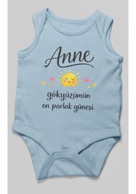 Resim Morivokids Anne, Gökyüzümün En Parlak Güneşi Sıfır Kollu Bebek Body Bebe Mavisi 