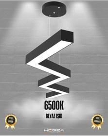 Resim Zigzag Siyah Kasa, Beyaz Işık Modern Sarkıt Led Avize Siyah 