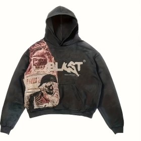 Resim Y2K Retro Streetwear Kapüşonlu - Unisex Büyük Beden Kanguru Cepli, Uzun Kollu Kapüşonlu Sweatshirt Erkek & Kadın, Tüm Sezonluk Günlük Streetwear, Streetwear Moda, Vintage Estetik, Dayanıklı Kumaş, Urban Stil, Trend Tasarım 