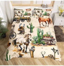 Resim Çocuklar At Yatak Takım Seti Çift Boyutlu Dörtnala Atlı Yatak Kapak Gençler Dekor İçin Set Ahşap 