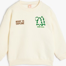 Resim Erkek Bebek Doğa Temalı Bisiklet Yaka Baskılı Şardonlu Sweatshirt 